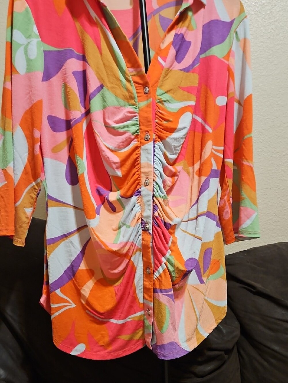 Sew In Love Multicolor Ruched Button-Down Blouse - Picture 3 of 6
